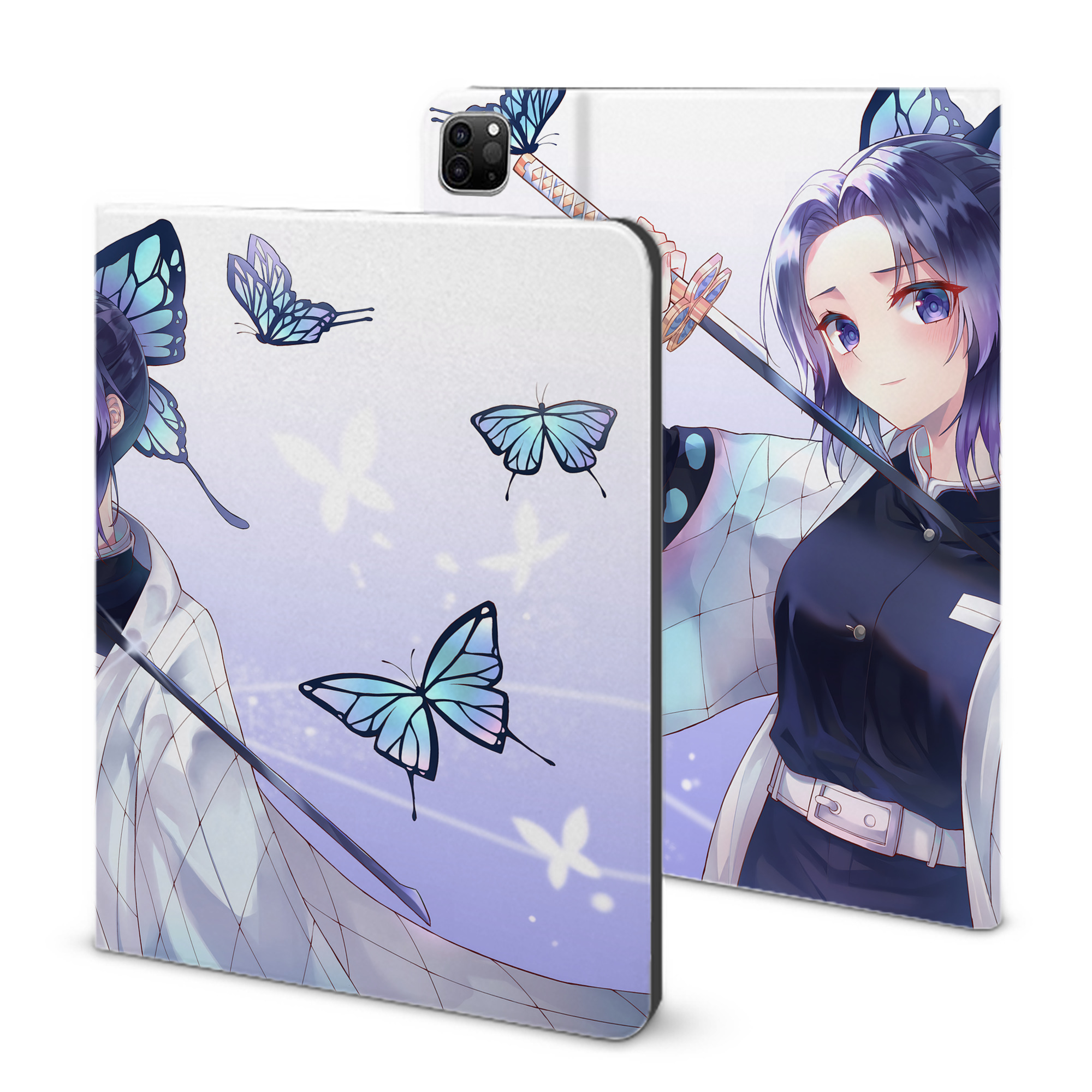（画像用） 鬼滅の刃（きめつのやいば）蟲柱-胡蝶 しのぶ／こちょう しのぶ Kochou Shinobu IPad ケース ブック型 PUレザー TPU 耐衝撃 軽量 薄型 ペン収納なし 全面保護 IPad 各モデル対応